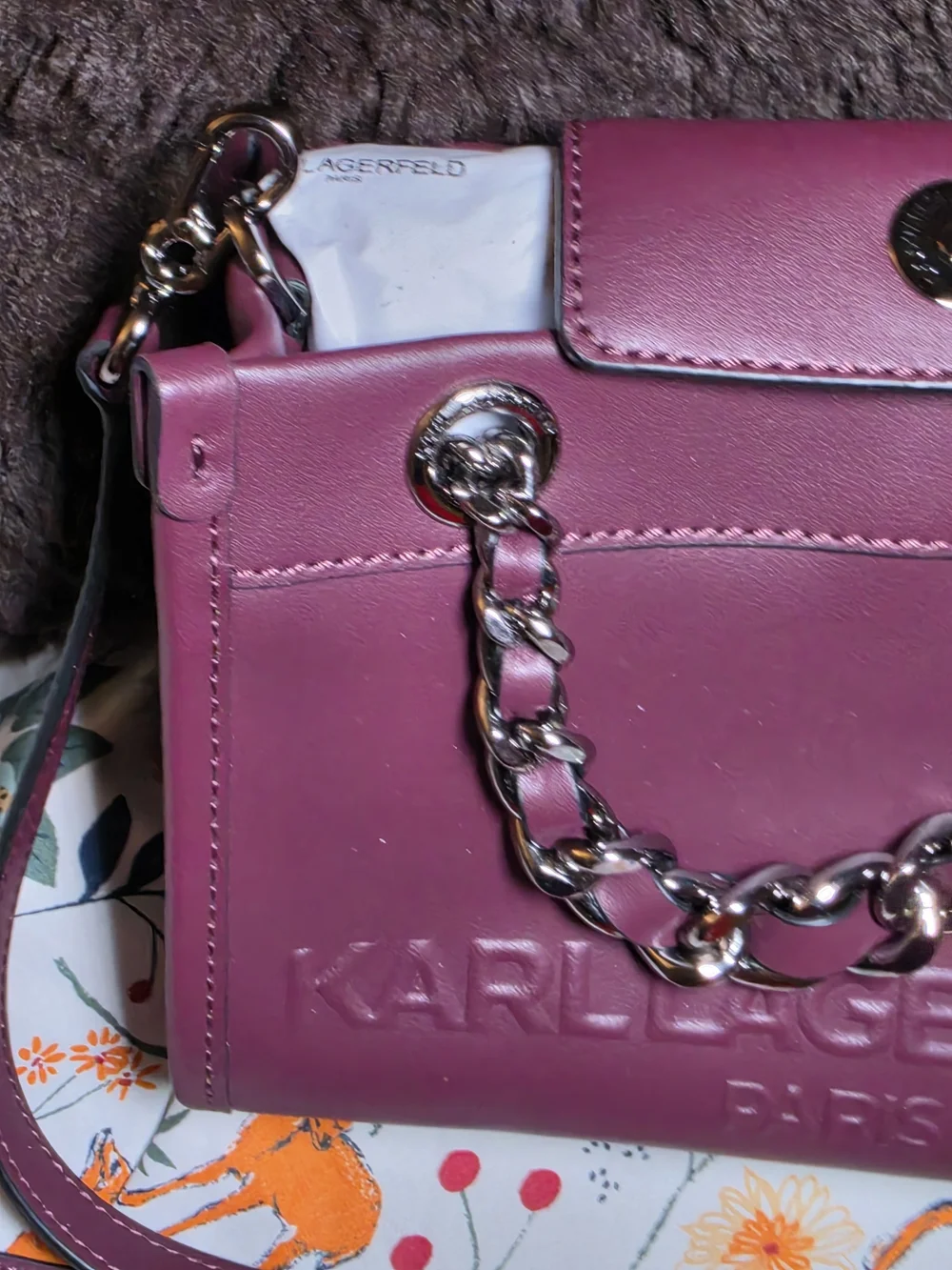 Karl Lagerfeld Paris Savoie Wine Small Leather Crossbody Bag Chain Handles
